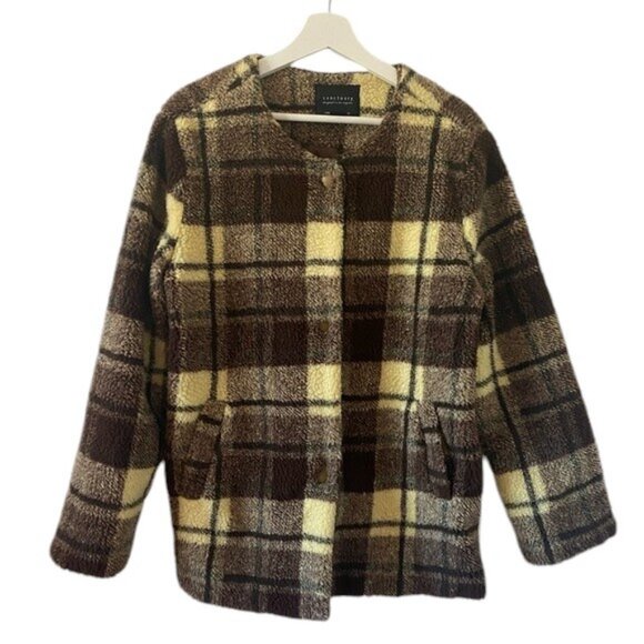 Sanctuary Teddy Coat Sherpa Plaid Oversized Jacket size L - Picture 2 of 5
